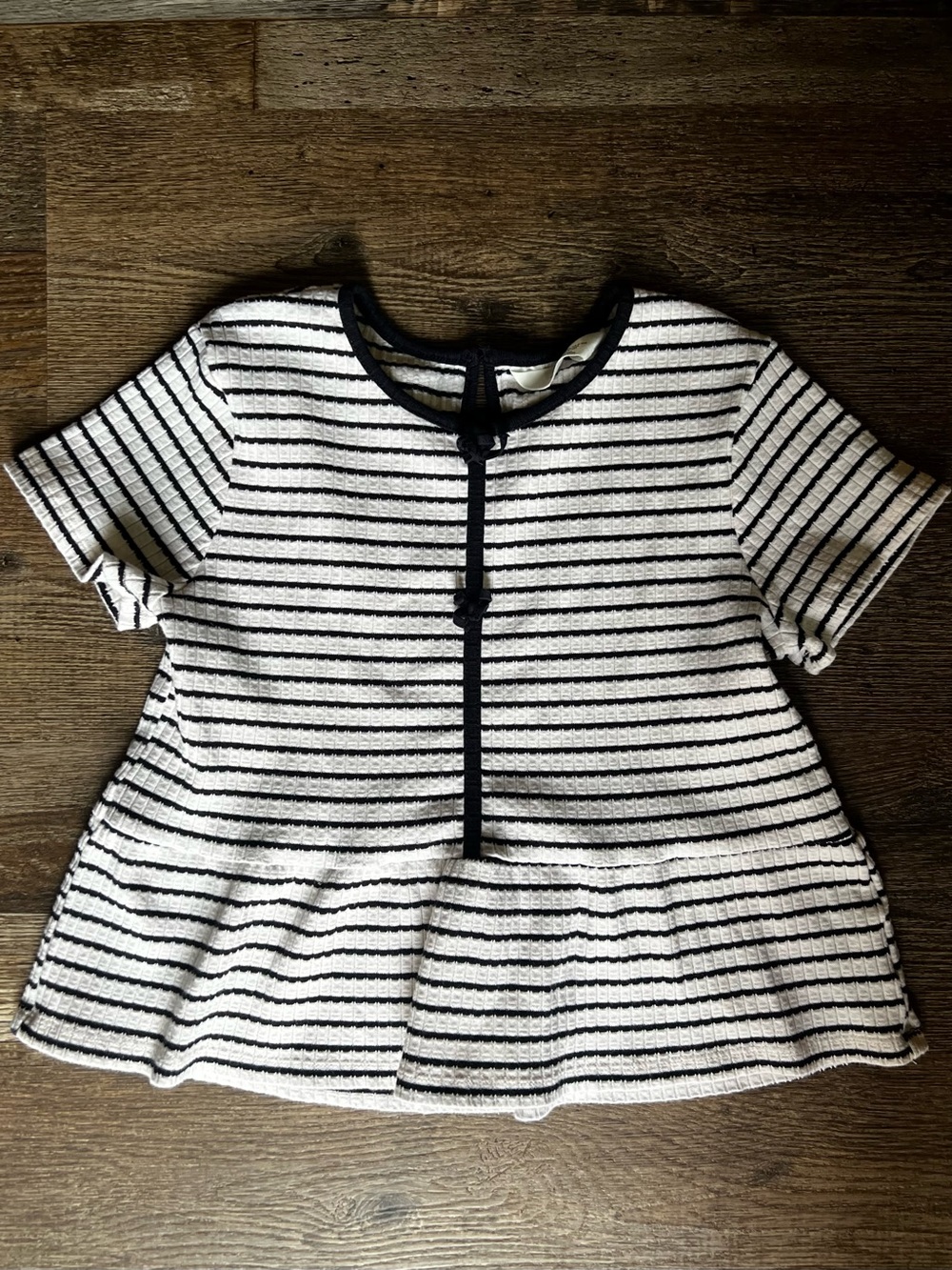 H&M Ribbed Striped Short Sleeve Peplum Top - Dark Navy/White